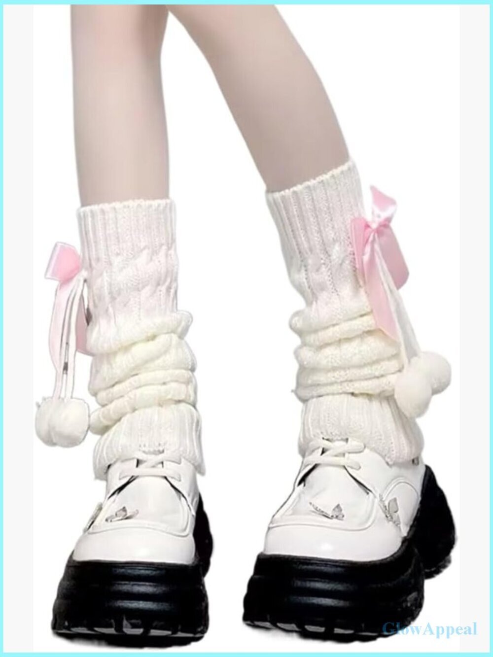 Knit Leg Warmers with Pom Poms Slouch Socks Y2K Kawaii Foot Warmers